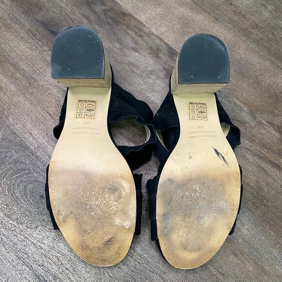 Free People Black Rosie Ruffle Heels Suede Size 39 Open Toe - Picture 10 of 12